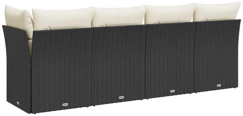 Keturvietė sodo sofa su pagalvėlėmis, juoda, poliratanas
