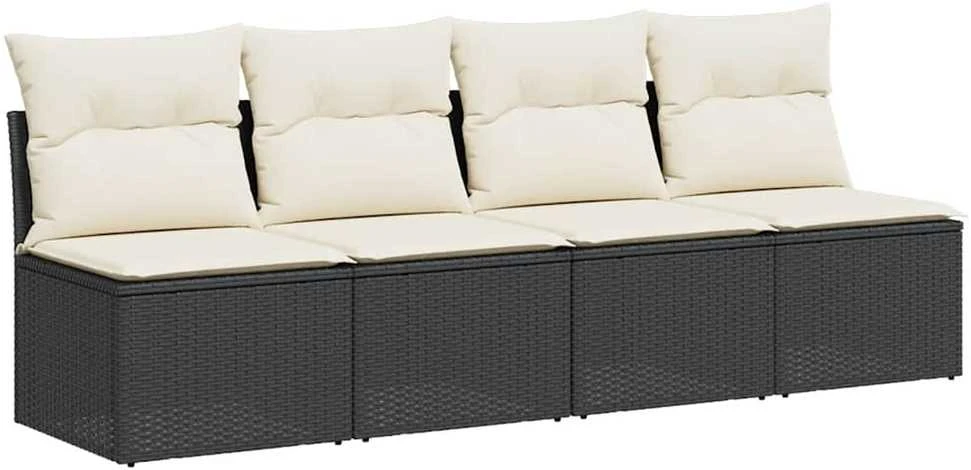 Keturvietė sodo sofa su pagalvėlėmis, juoda, poliratanas