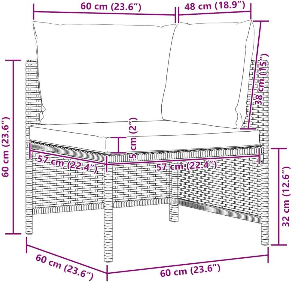 Keturvietė sodo sofa su pagalvėlėmis, juoda, poliratanas