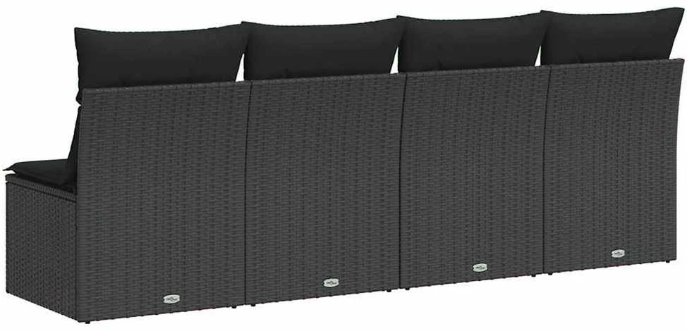 Keturvietė sodo sofa su pagalvėlėmis, juoda, poliratanas