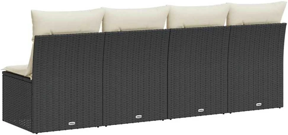 Keturvietė sodo sofa su pagalvėlėmis, juoda, poliratanas