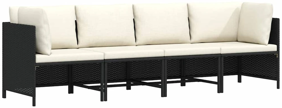 Keturvietė sodo sofa su pagalvėlėmis, juoda, poliratanas