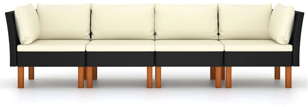 Keturvietė sodo sofa su pagalvėlėmis, juoda, poliratanas