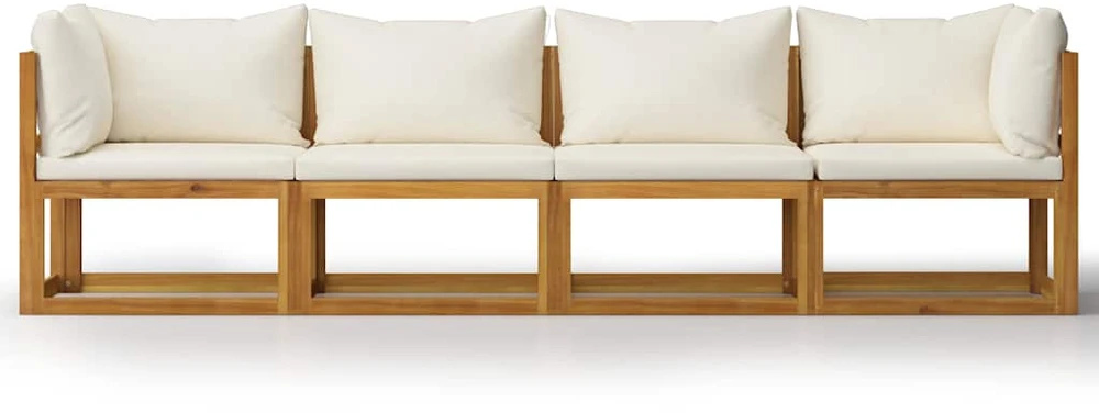 Keturvietė sodo sofa su pagalvėlėmis, kreminė, akacijos masyvas