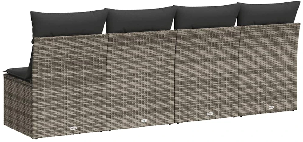 Keturvietė sodo sofa su pagalvėlėmis, pilka, poliratanas