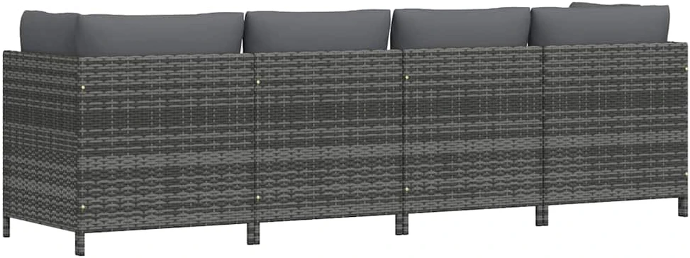 Keturvietė sodo sofa su pagalvėlėmis, pilka, poliratanas