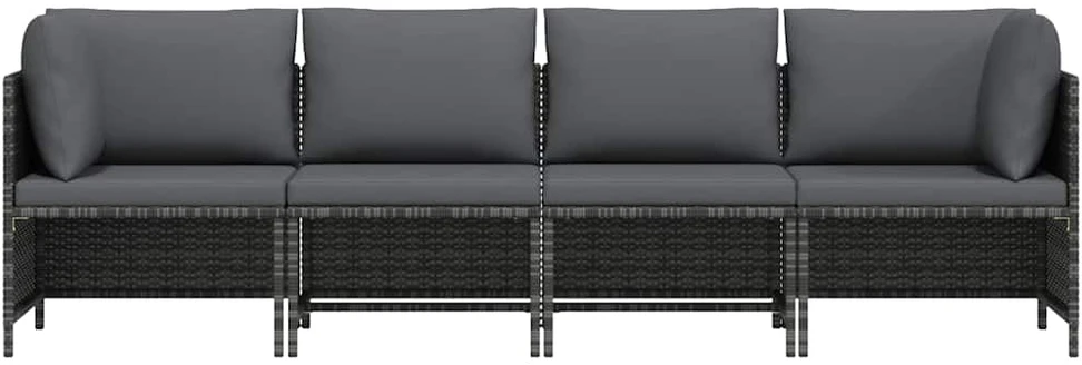 Keturvietė sodo sofa su pagalvėlėmis, pilka, poliratanas
