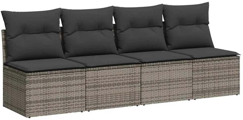 Keturvietė sodo sofa su pagalvėlėmis, pilka, poliratanas