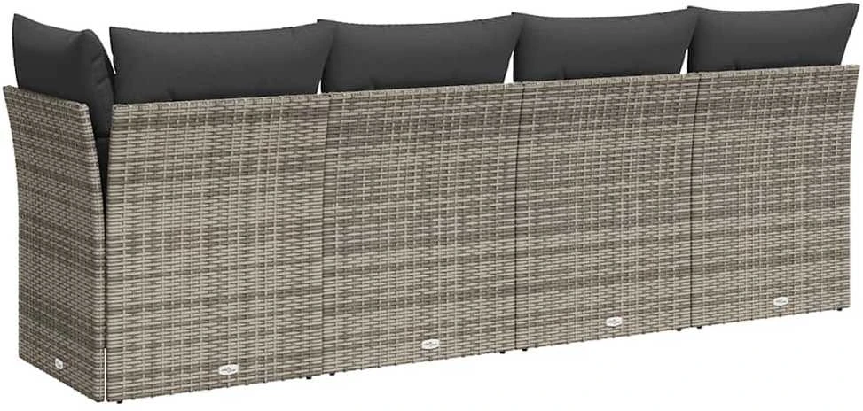 Keturvietė sodo sofa su pagalvėlėmis, pilka, poliratanas