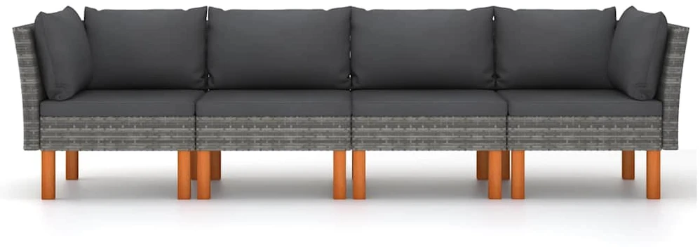 Keturvietė sodo sofa su pagalvėlėmis, pilka, poliratanas