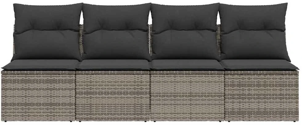Keturvietė sodo sofa su pagalvėlėmis, pilka, poliratanas