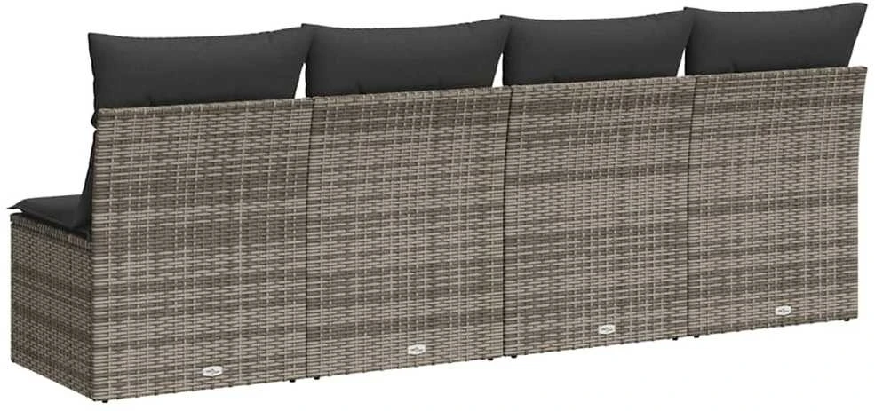 Keturvietė sodo sofa su pagalvėlėmis, pilka, poliratanas