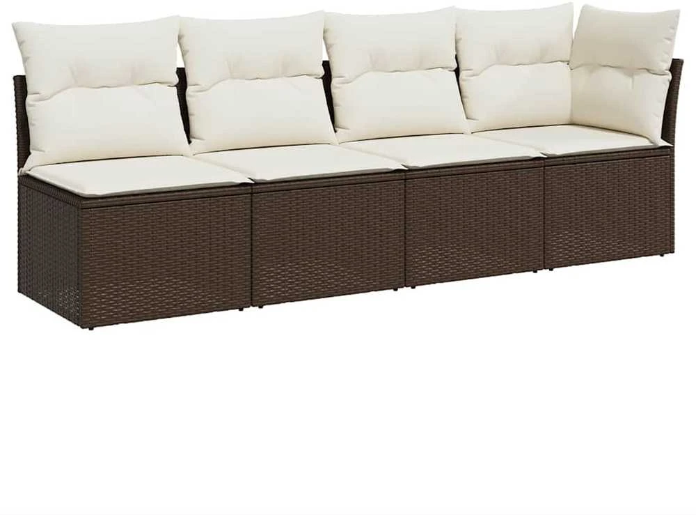 Keturvietė sodo sofa su pagalvėlėmis, ruda, poliratanas