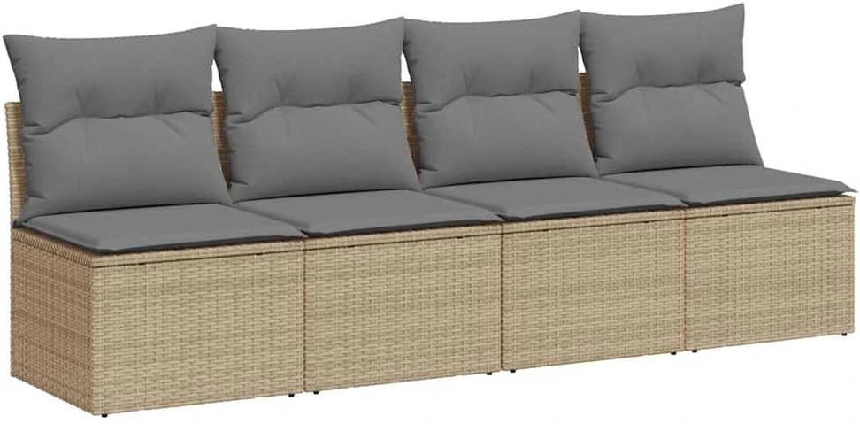 Keturvietė sodo sofa su pagalvėlėmis, smėlio, poliratanas