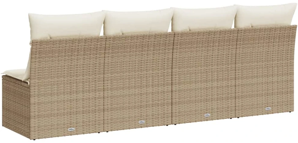 Keturvietė sodo sofa su pagalvėlėmis, smėlio, poliratanas