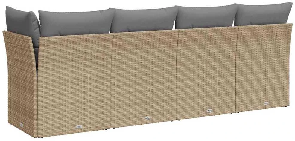 Keturvietė sodo sofa su pagalvėlėmis, smėlio, poliratanas
