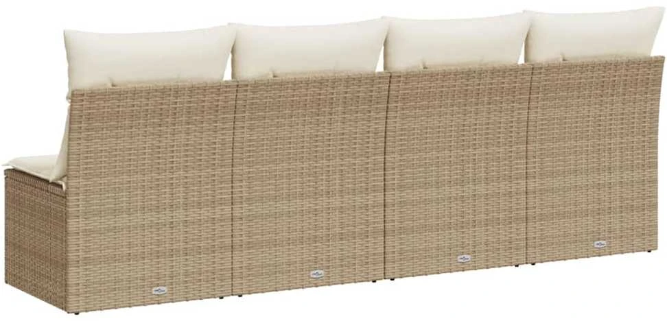 Keturvietė sodo sofa su pagalvėlėmis, smėlio, poliratanas