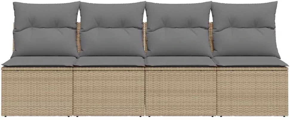 Keturvietė sodo sofa su pagalvėlėmis, smėlio, poliratanas