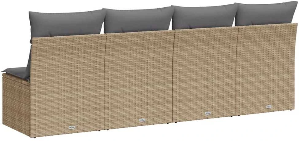 Keturvietė sodo sofa su pagalvėlėmis, smėlio, poliratanas