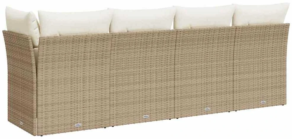 Keturvietė sodo sofa su pagalvėlėmis, smėlio, poliratanas