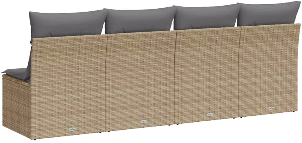 Keturvietė sodo sofa su pagalvėlėmis, smėlio, poliratanas