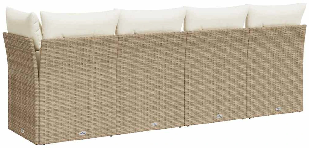 Keturvietė sodo sofa su pagalvėlėmis, smėlio, poliratanas