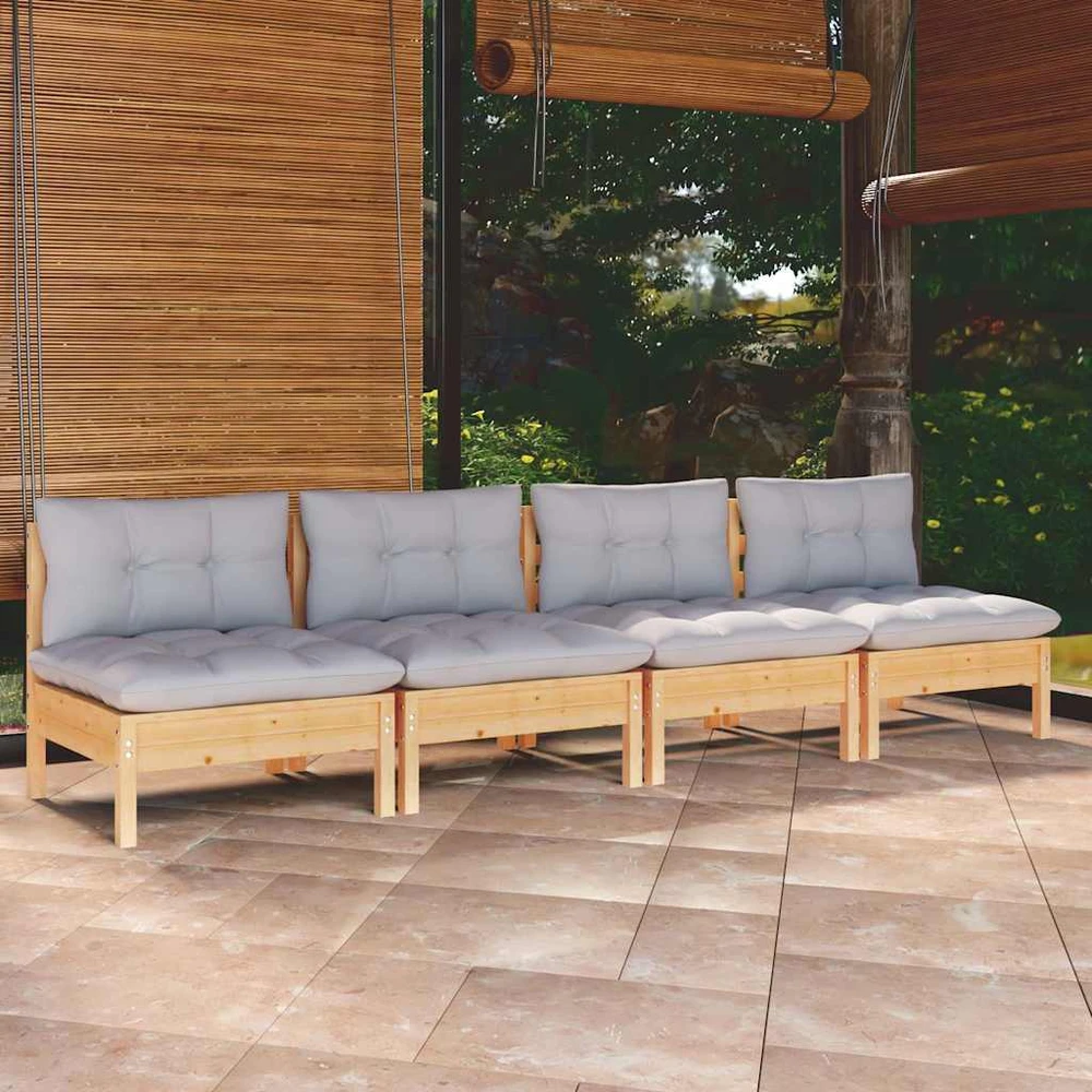 Keturvietė sodo sofa su pilkomis pagalvėlėmis, pušies masyvas