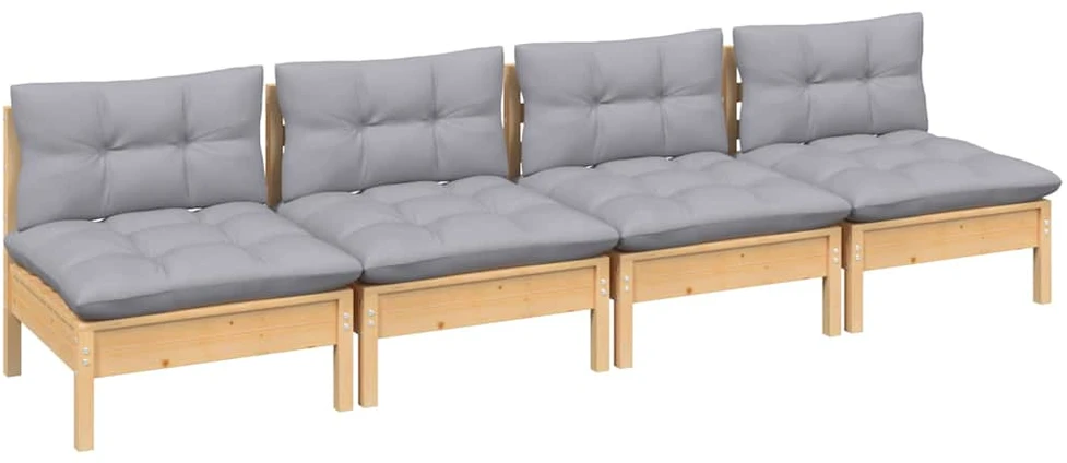 Keturvietė sodo sofa su pilkomis pagalvėlėmis, pušies masyvas