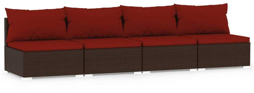 Lauko baldų komplektas Keturvietė sofa su pagalvėlėmis, rudos spalvos, poliratanas