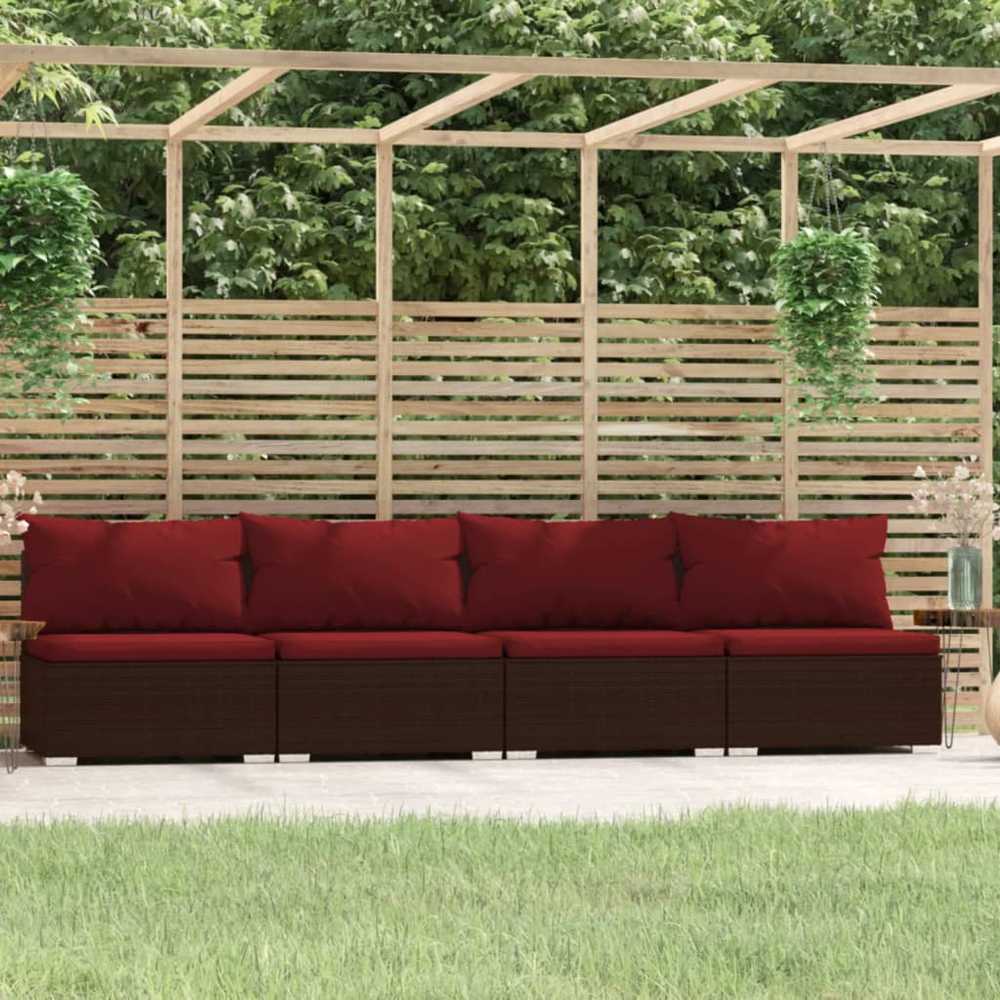 Lauko baldų komplektas Keturvietė sofa su pagalvėlėmis, rudos spalvos, poliratanas
