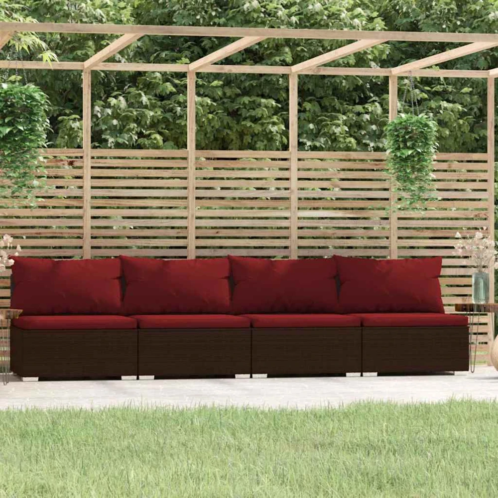 Lauko baldų komplektas Keturvietė sofa su pagalvėlėmis, rudos spalvos, poliratanas