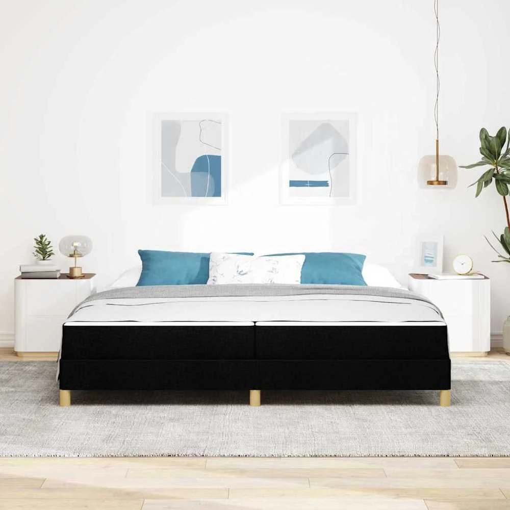 Kiemas lova su čiužiniu Juoda 200 x 200 cm audinys