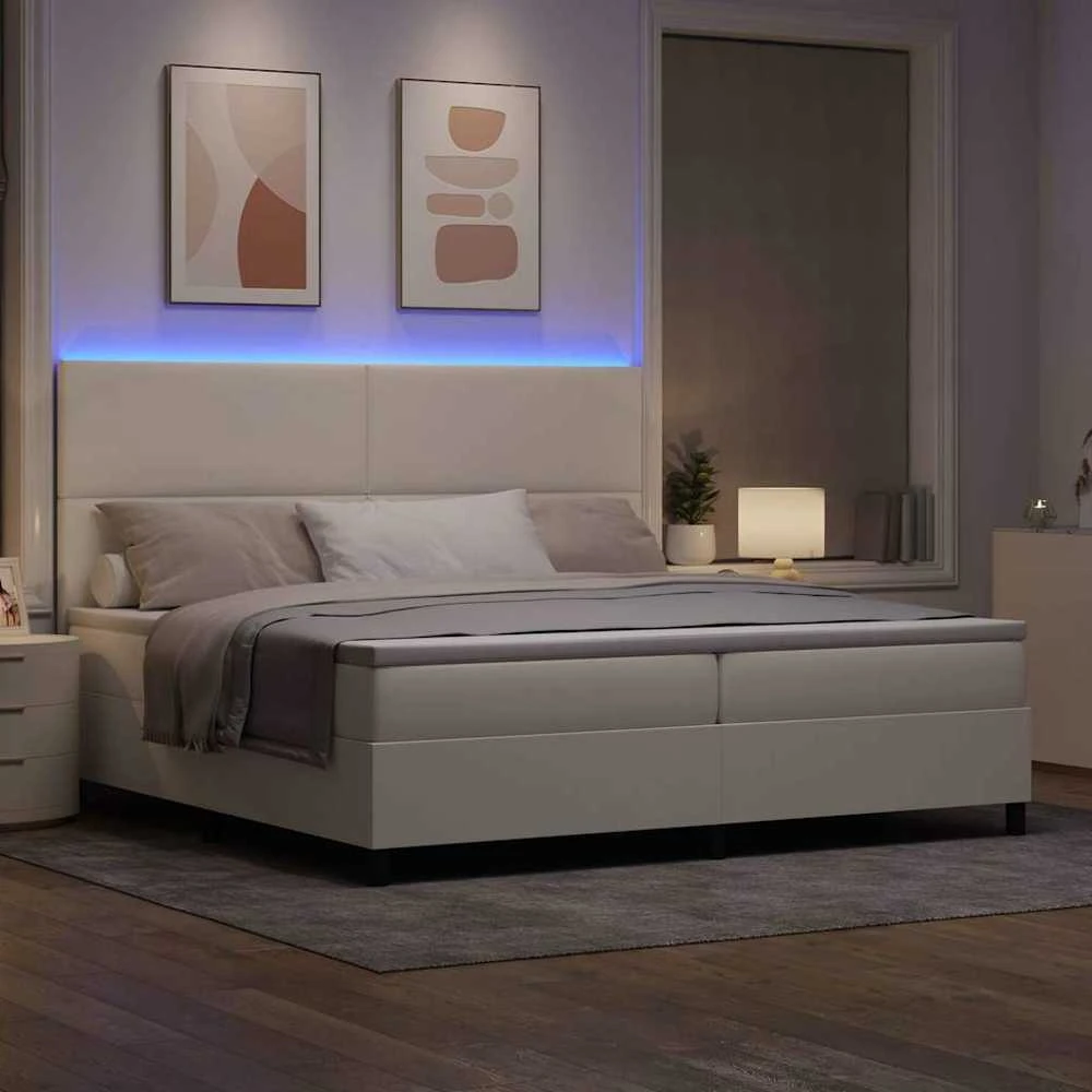 LED Čiužinio Lova su galvūgalio Kremas ir balta 200 x 200 cm