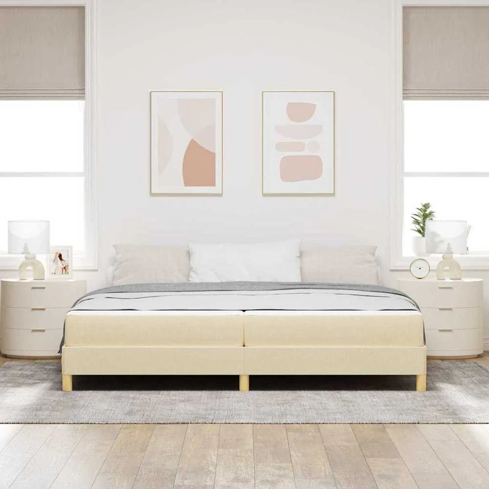Kiemas lova su čiužiniu Kreminė 200 x 200 cm audinys