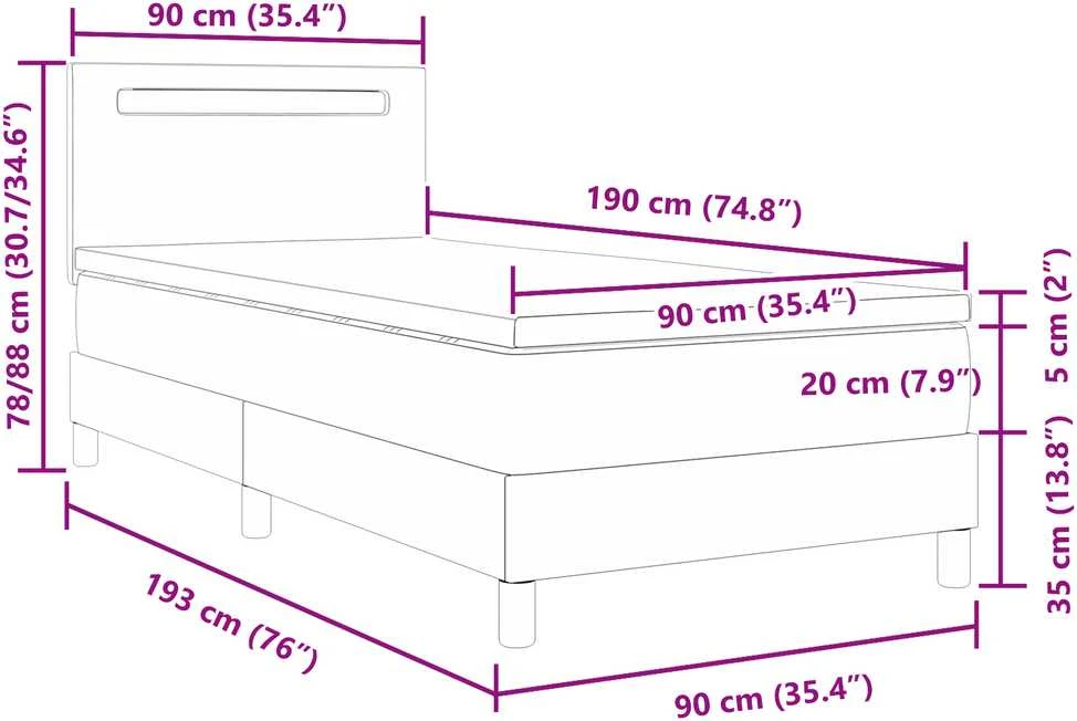 Kiemas lova su LED juostelėmis Pilka 90 x 190 cm Dirbtinė oda