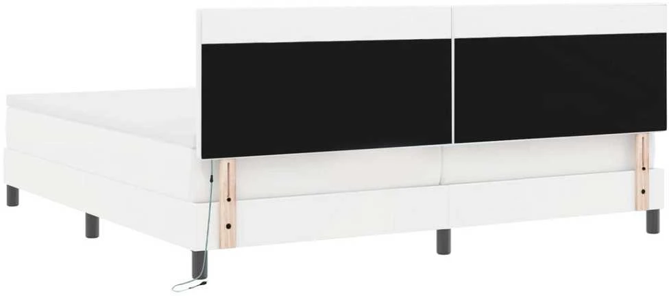Kiemas lova su LED juostelėmis Balta 200 x 200 cm Dirbtinė oda