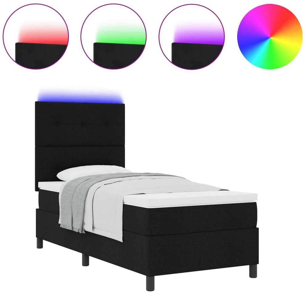 Kiemas lova su LED juostelėmis Juoda 100 x 200 cm audinys