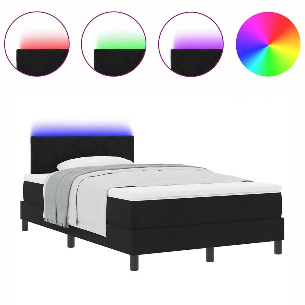 Kiemas lova su LED juostelėmis Juoda 120 x 190 cm audinys