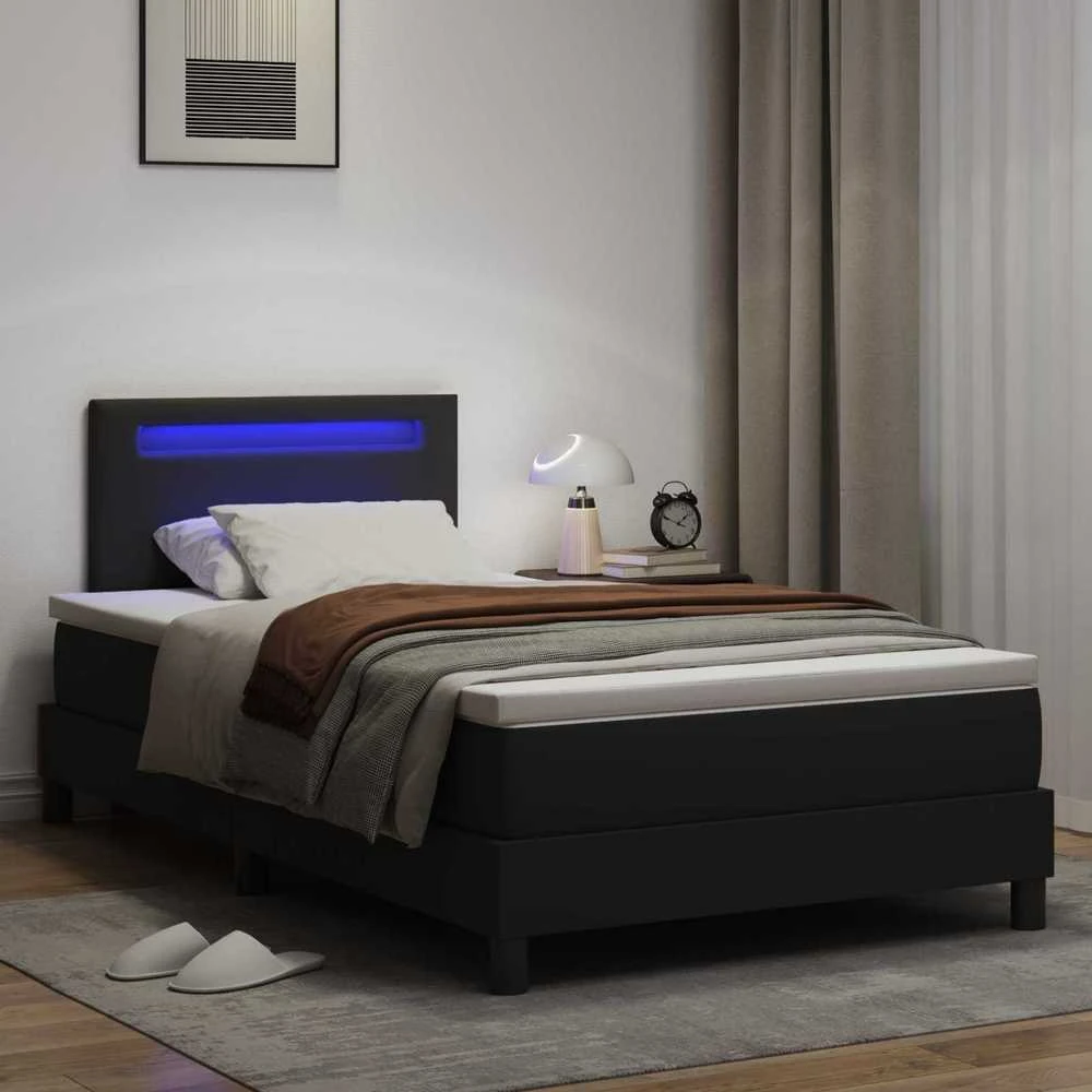Kiemas lova su LED juostelėmis Juoda 120 x 190 cm Dirbtinė oda