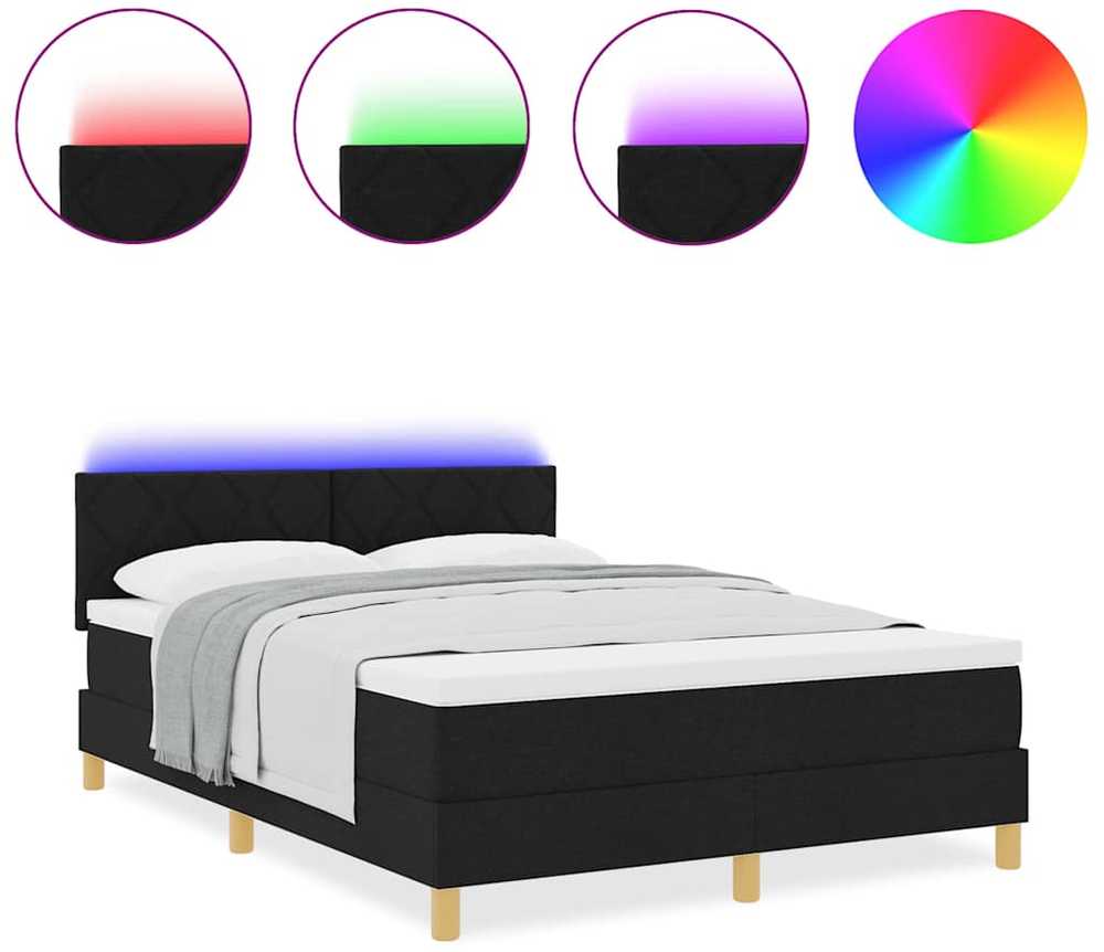 LED Čiužinio Lova su galvūgalio Juodas 140 x 190 cm audinys