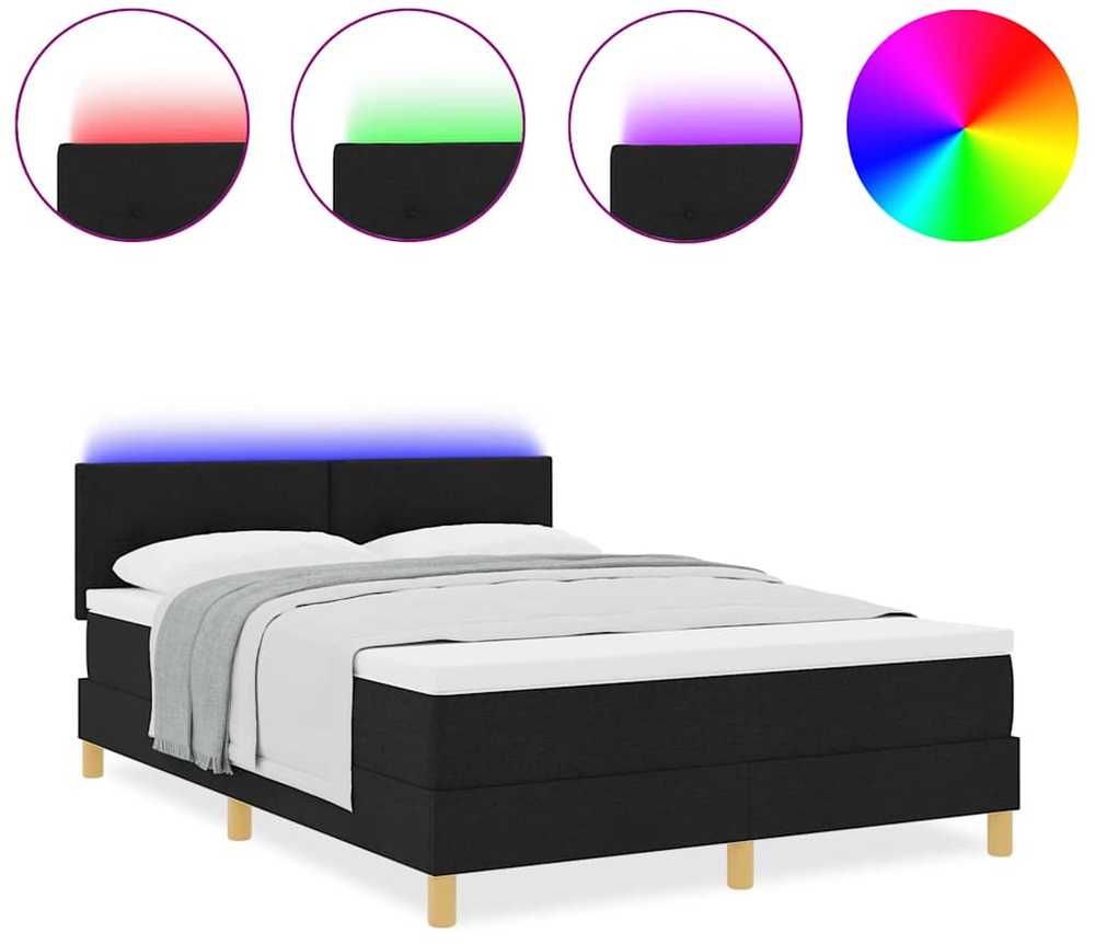 LED Čiužinio Lova su galvūgalio Juodas 140 x 190 cm audinys