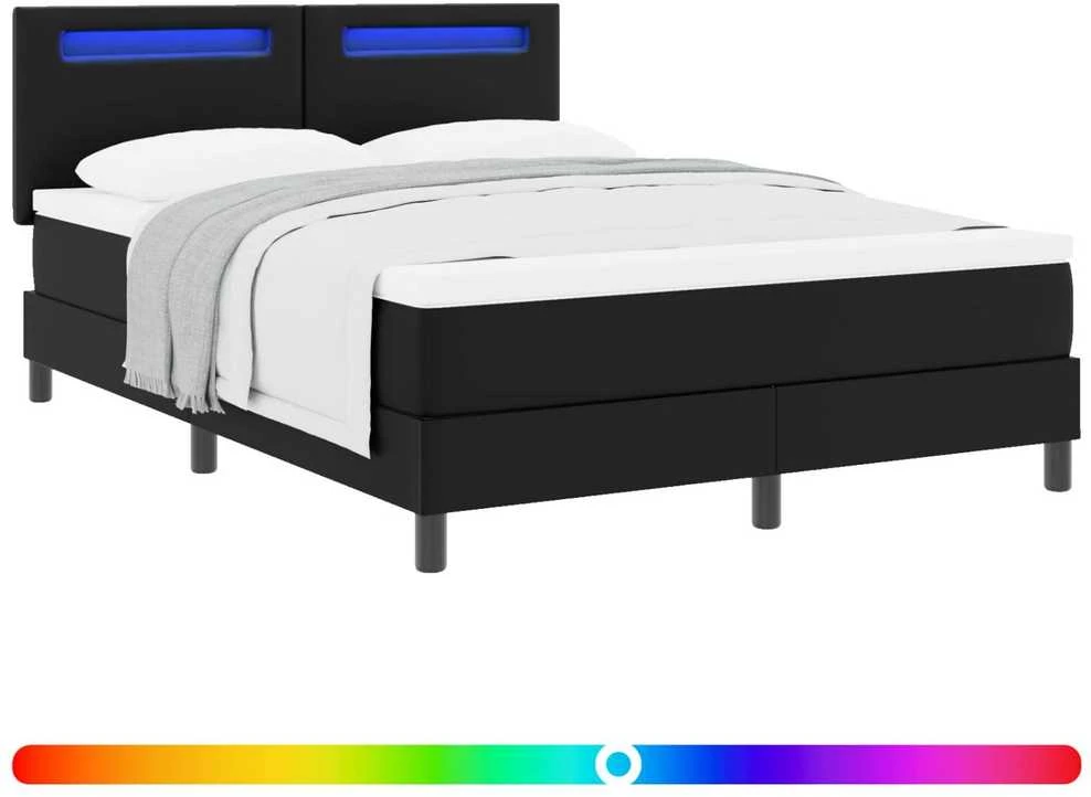 Kiemas lova su LED juostelėmis Juoda 140 x 190 cm Dirbtinė oda