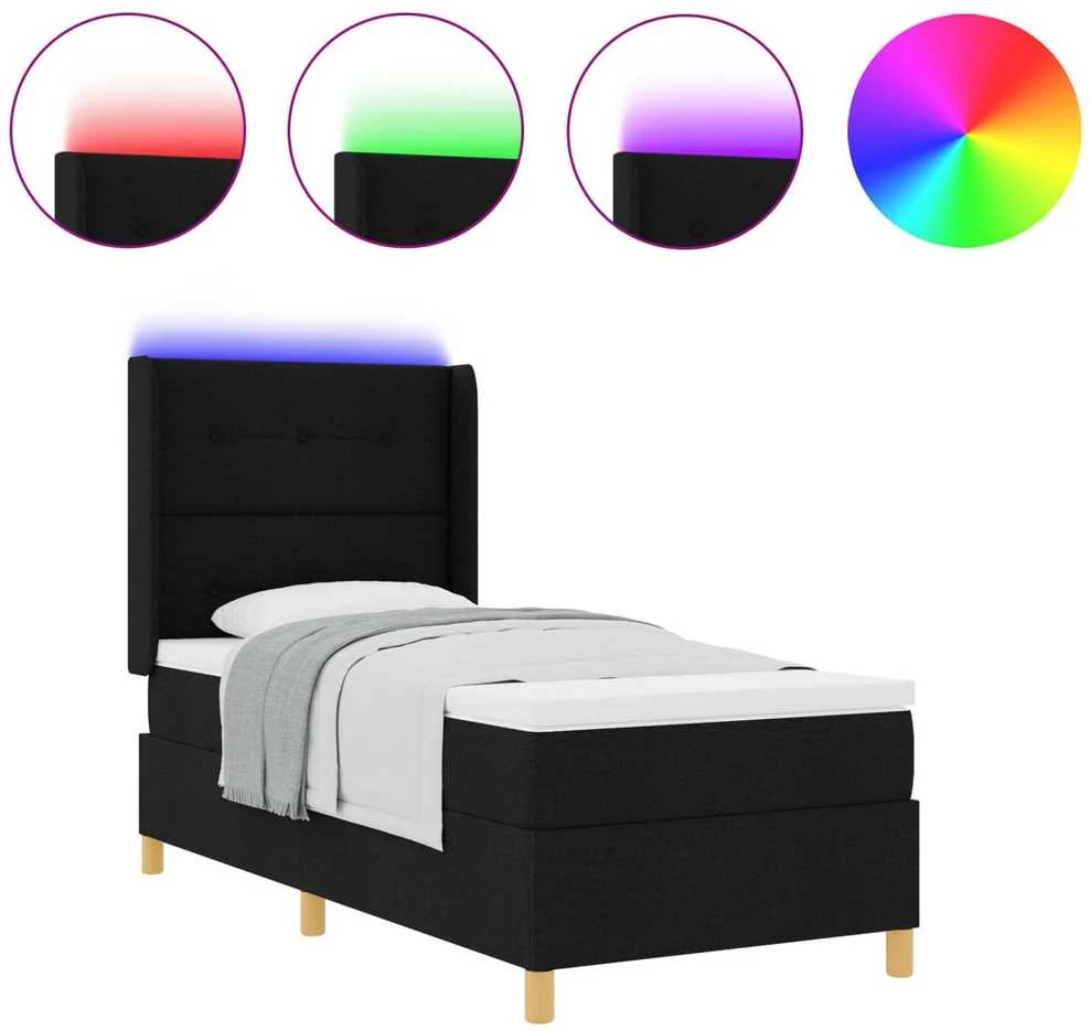 Kiemas lova su LED juostelėmis Juoda 80 x 200 cm audinys