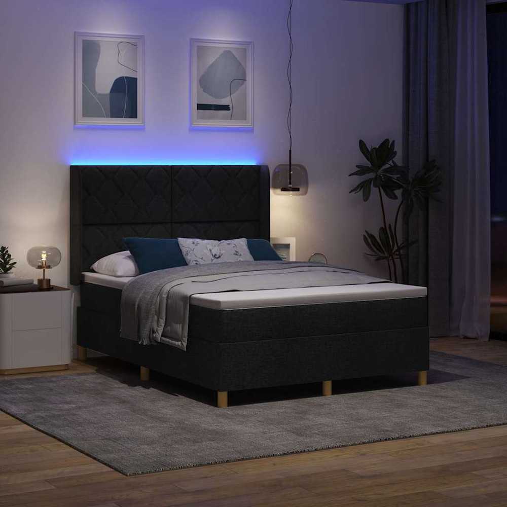Kiemas lova su LED juostelėmis Juoda 140 x 200 cm audinys