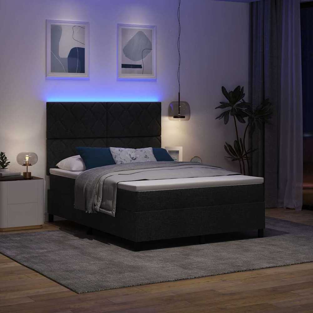 Kiemas lova su LED juostelėmis Juoda 140 x 200 cm audinys