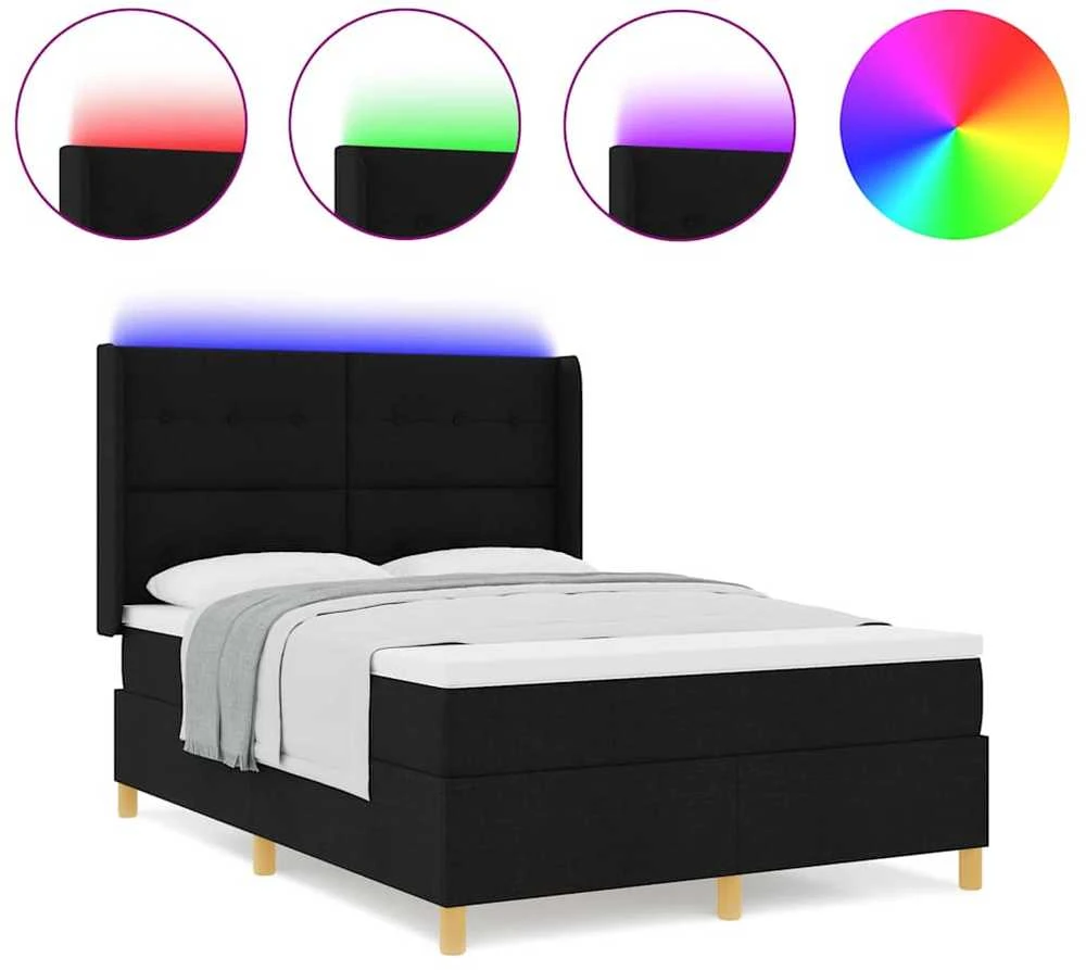 Kiemas lova su LED juostelėmis Juoda 160 x 200 cm audinys
