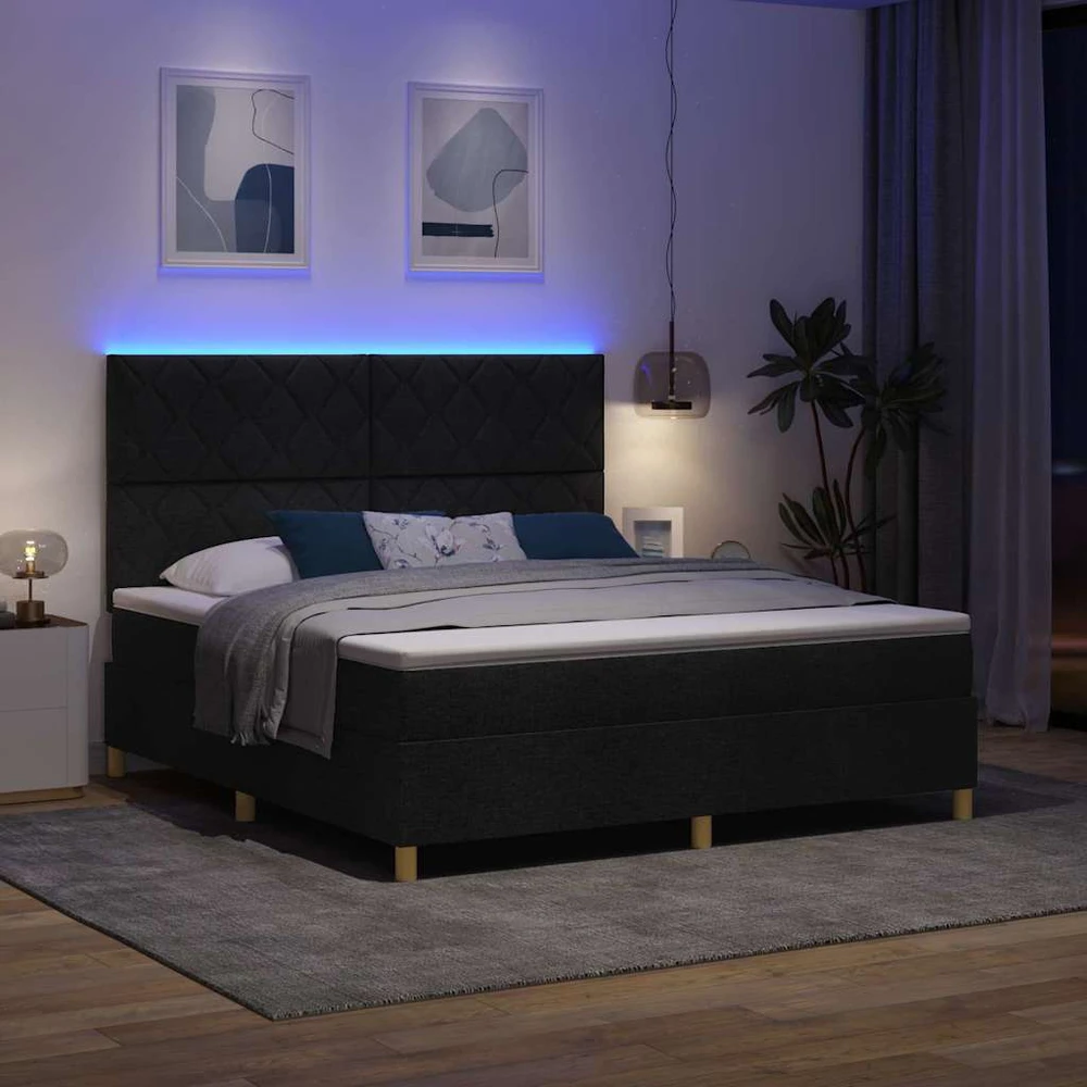LED Čiužinio Lova su galvūgalio Juoda 180 x 200 cm audinys