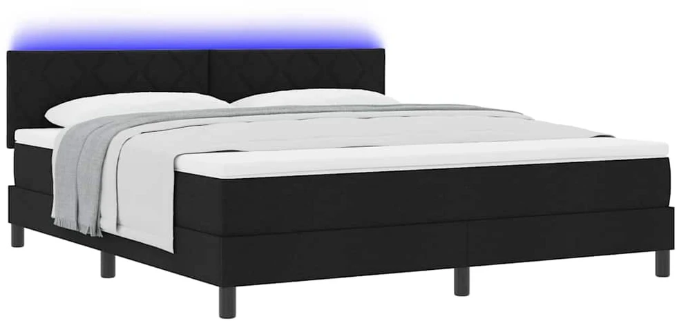Kiemas lova su LED juostelėmis Juoda 180 x 200 cm audinys