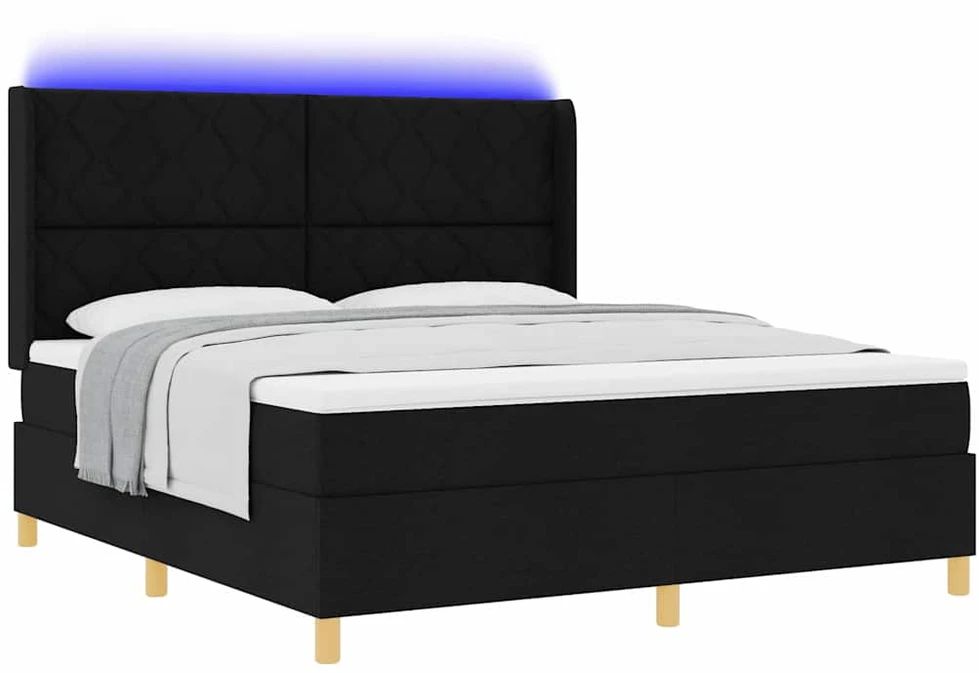 Kiemas lova su LED juostelėmis Juoda 180 x 200 cm audinys