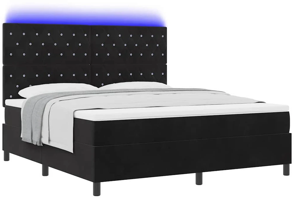 LED Čiužinio Lova su čiužiniu Juodas 180 x 200 cm Aksomas